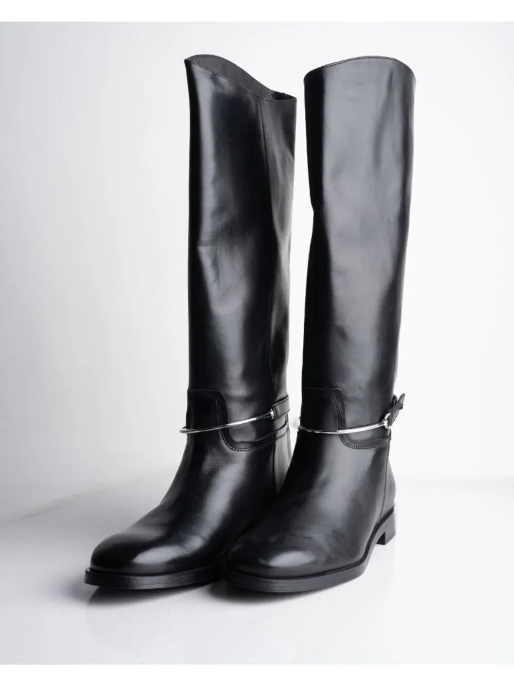 Massimo Dutti Womens Leather Knee High Riding Boots Black Sz US 9 EU 40 NWD